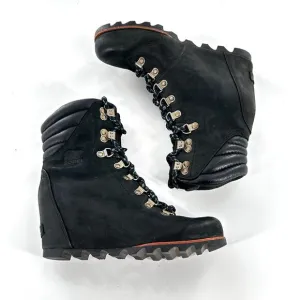 Sorel Conquest Wedge Boots 8.5 Black Leather LL5333-011 Lace Up Combat Moto