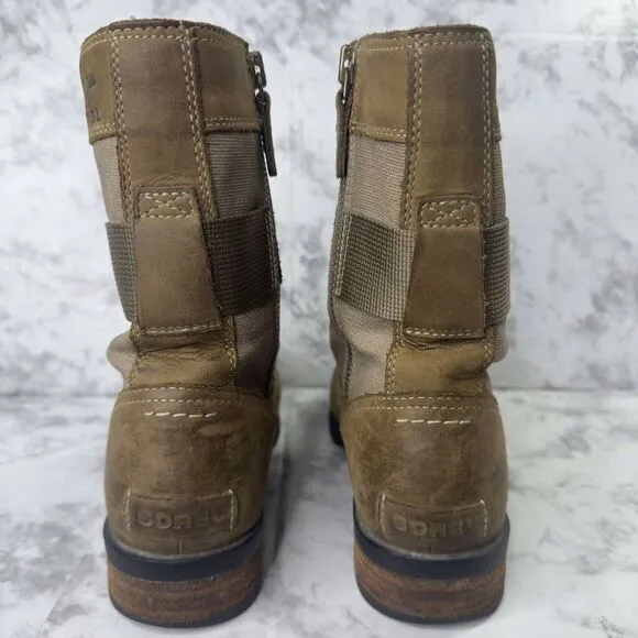 Sorel Emelie Conquest‎ WOMENS Sz 10 Brown Leather Lace Up Side Zip Combat Boots