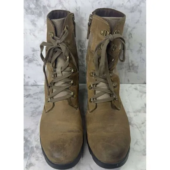 Sorel Emelie Conquest‎ WOMENS Sz 10 Brown Leather Lace Up Side Zip Combat Boots