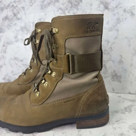 Sorel Emelie Conquest‎ WOMENS Sz 10 Brown Leather Lace Up Side Zip Combat Boots