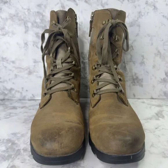 Sorel Emelie Conquest‎ WOMENS Sz 10 Brown Leather Lace Up Side Zip Combat Boots