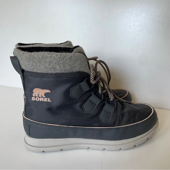Sorel Explorer Carnival Waterproof Gray Snow Winter Boots 8.5 Wool Lace Up