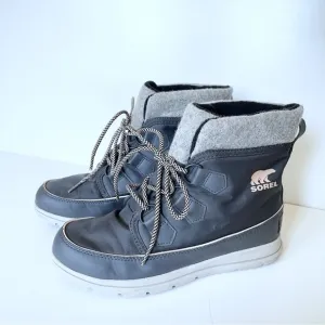 Sorel Explorer Carnival Waterproof Gray Snow Winter Boots 8.5 Wool Lace Up
