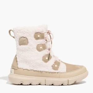 Sorel Explorer II Joan Cozy Boots Fossil cream waterproof suede shearling 10