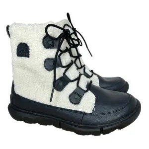 Sorel Explorer II Joan Cozy Sherpa Boots Black Sea Salt Womens Size 10 NEW
