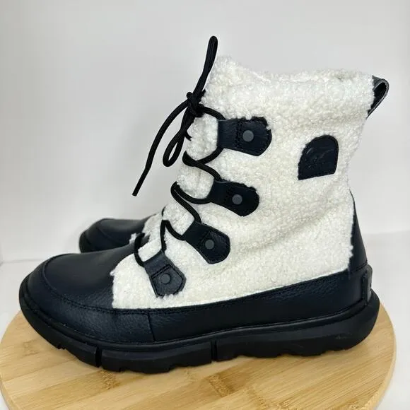 Sorel Explorer II Joan Cozy Sherpa Boots Black Sea Salt Womens Size 10 NEW