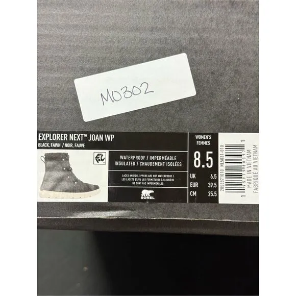 Sorel Explorer Next Joan Waterproof Black Fawn Boots 8.5