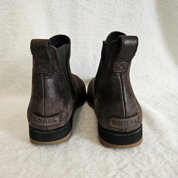 Sorel Harlow Chelsea Leather Boots Blackened Brown size 9.5 Waterproof