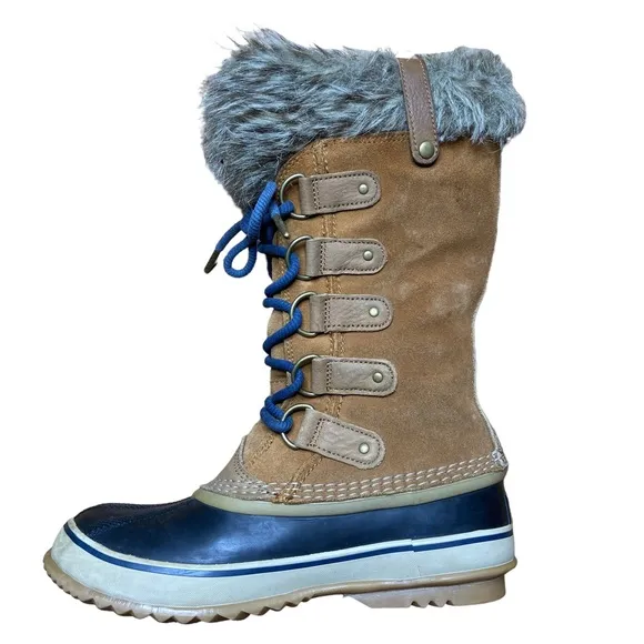 SOREL Joan of Arctic Elk Dark Mountain Leather Winter Boots Tan Size 7