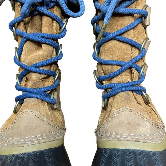 SOREL Joan of Arctic Elk Dark Mountain Leather Winter Boots Tan Size 7