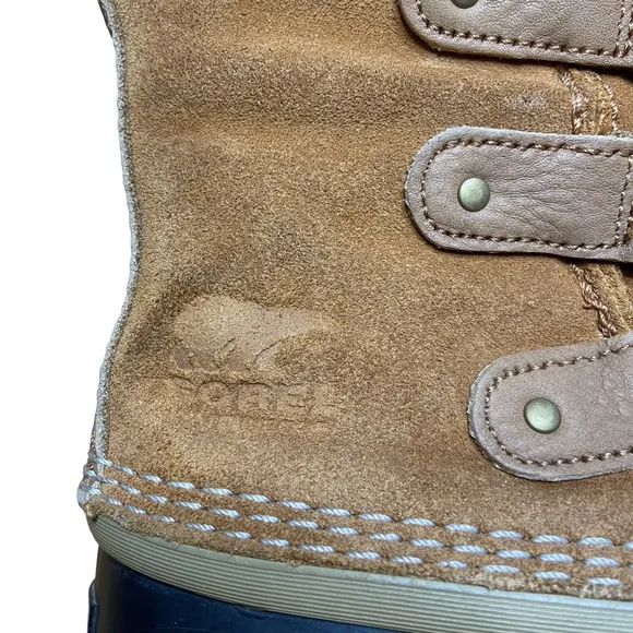 SOREL Joan of Arctic Elk Dark Mountain Leather Winter Boots Tan Size 7