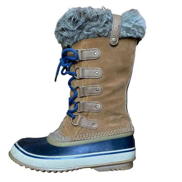 SOREL Joan of Arctic Elk Dark Mountain Leather Winter Boots Tan Size 7