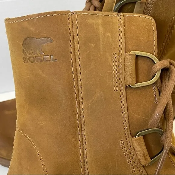 Sorel Joan Of Arctic Wedge Boots Lace Up Leather Camel Neutral Color Size 7