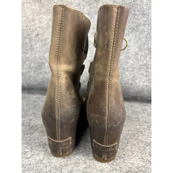 Sorel Joan of Arctic Wedge Boots Women's 8.5 Brown Waterproof Leather NL2173-005