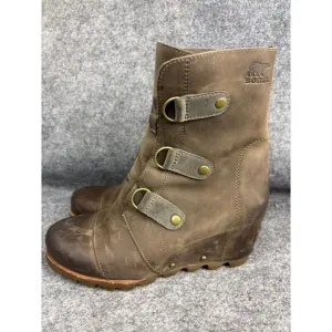 Sorel Joan of Arctic Wedge Boots Women's 8.5 Brown Waterproof Leather NL2173-005