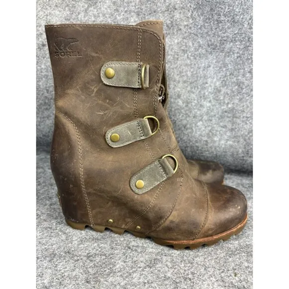 Sorel Joan of Arctic Wedge Boots Women's 8.5 Brown Waterproof Leather NL2173-005
