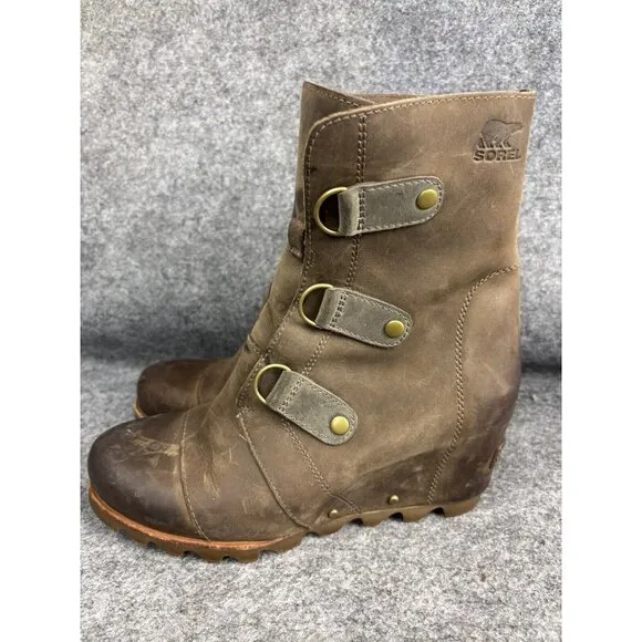 Sorel Joan of Arctic Wedge Boots Women's 8.5 Brown Waterproof Leather NL2173-005