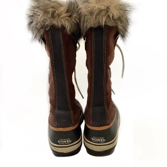 Sorel Joan of Arctic Wool lined Fur Trim Tall Brown Boots. 9