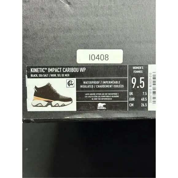 Sorel Kinetic Impact Caribou Waterproof Boots 9.5 Black Sea Salt