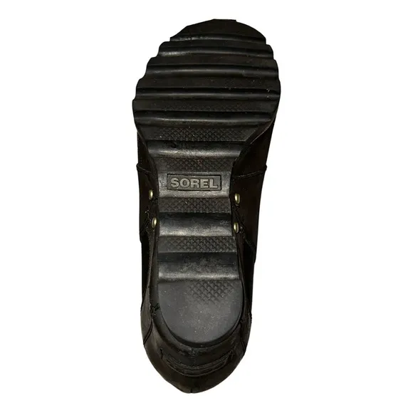 Sorel Lea Wedge Leather Booties in Black Matte Finish