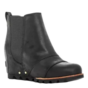 Sorel Lea Wedge Leather Booties in Black Matte Finish
