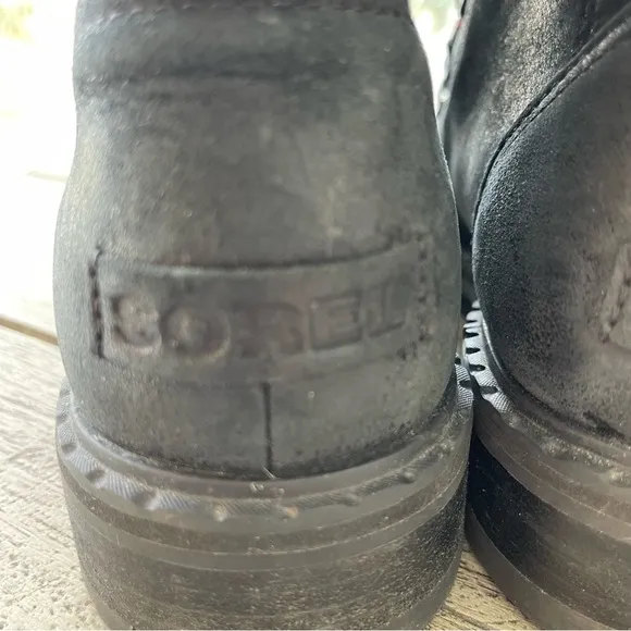 Sorel Lennox Shearling Black Leather Lace Up Boots Womens Size 10