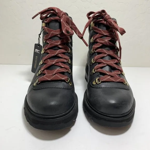 Sorel Lennox Waterproof Hiker STKD Boots Leather Lace Up Booties Black Size 9