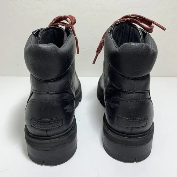Sorel Lennox Waterproof Hiker STKD Boots Leather Lace Up Booties Black Size 9