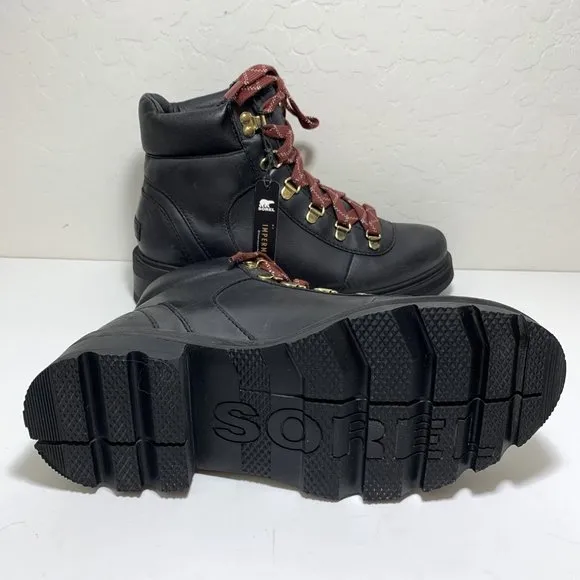 Sorel Lennox Waterproof Hiker STKD Boots Leather Lace Up Booties Black Size 9
