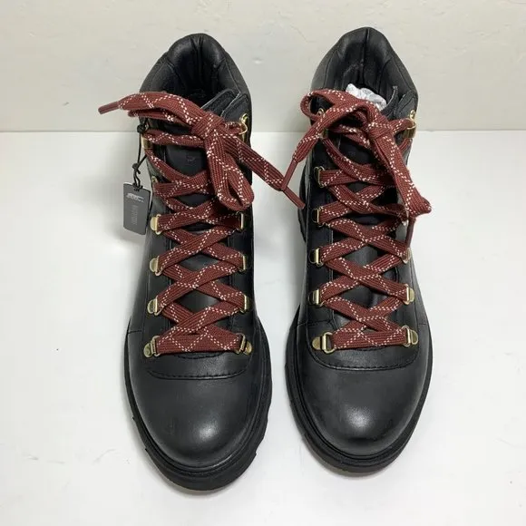 Sorel Lennox Waterproof Hiker STKD Boots Leather Lace Up Booties Black Size 9