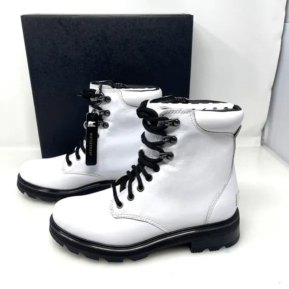 Sorel Lennox Waterproof Lace-Up Boots White and Black Size 8.5 New Retail $190