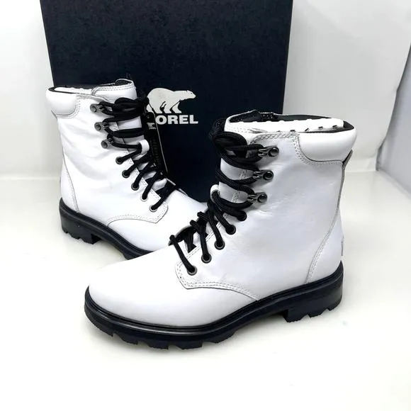 Sorel Lennox Waterproof Lace-Up Boots White and Black Size 8.5 New Retail $190