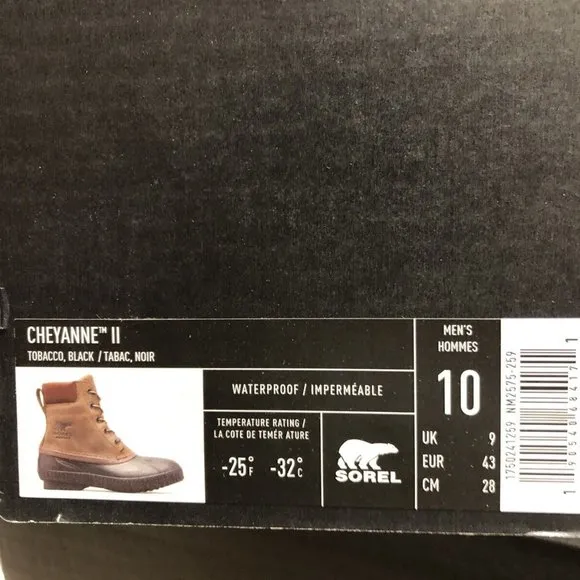 Sorel Men's Cheyanne II Waterproof Boots Brown Leather, Size 10 M
