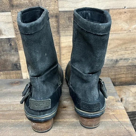 Sorel NL2107 Slim‎ Shortie Boots Suede Black Waterproof Women's Size 10