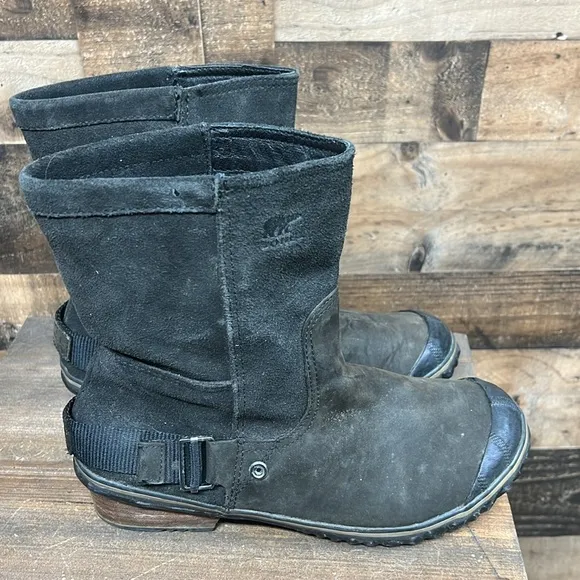 Sorel NL2107 Slim‎ Shortie Boots Suede Black Waterproof Women's Size 10