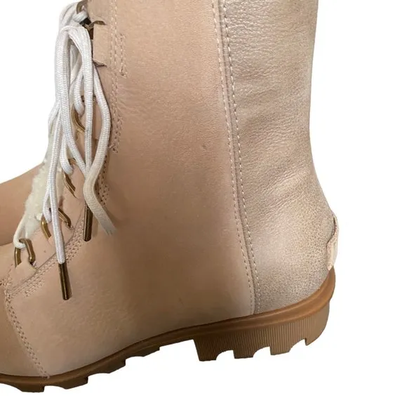 Sorel Phoenix Lace Lux boots in Tan Gold with Shearling Tongue Waterproof Winter