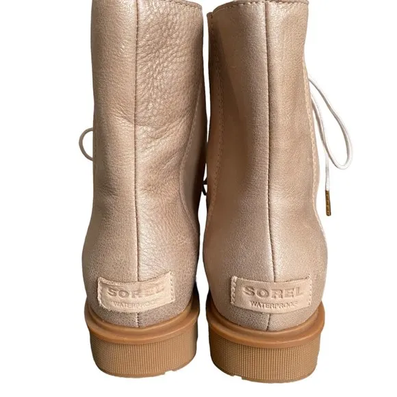 Sorel Phoenix Lace Lux boots in Tan Gold with Shearling Tongue Waterproof Winter