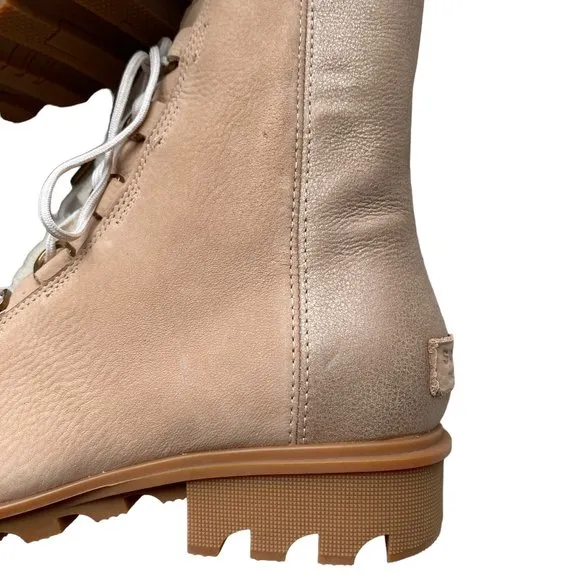 Sorel Phoenix Lace Lux boots in Tan Gold with Shearling Tongue Waterproof Winter