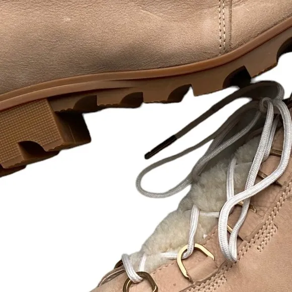 Sorel Phoenix Lace Lux boots in Tan Gold with Shearling Tongue Waterproof Winter