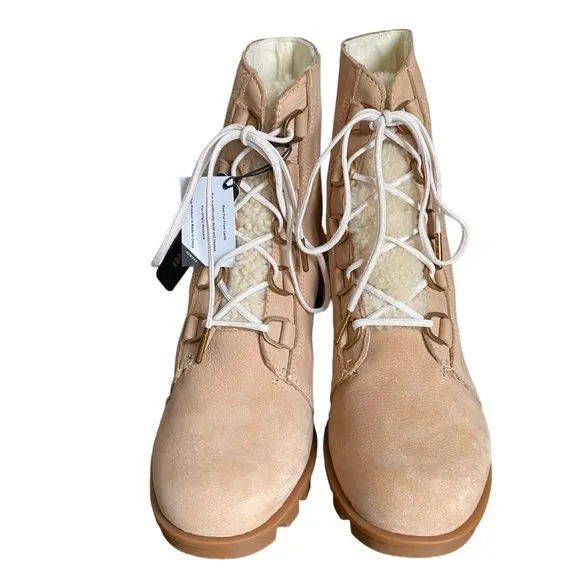 Sorel Phoenix Lace Lux boots in Tan Gold with Shearling Tongue Waterproof Winter