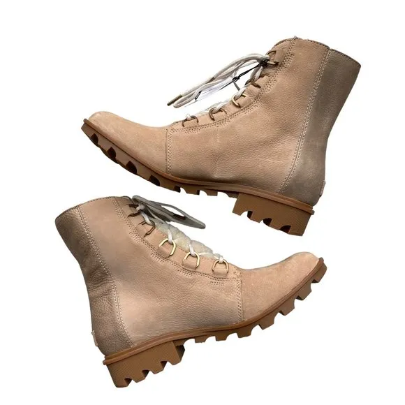Sorel Phoenix Lace Lux boots in Tan Gold with Shearling Tongue Waterproof Winter