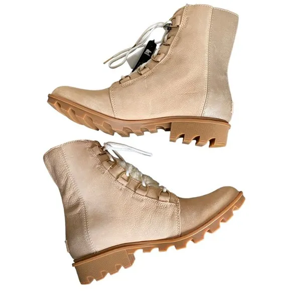Sorel Phoenix Lace Lux boots in Tan Gold with Shearling Tongue Waterproof Winter