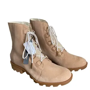 Sorel Phoenix Lace Lux boots in Tan Gold with Shearling Tongue Waterproof Winter