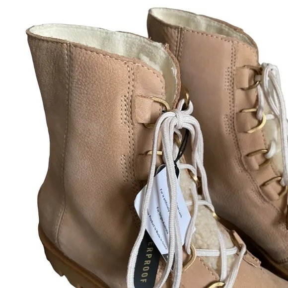 Sorel Phoenix Lace Lux boots in Tan Gold with Shearling Tongue Waterproof Winter