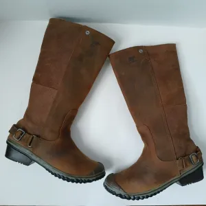 Sorel Slimboot Waterproof Leather Oiled Suede Brown Boots Women's Size 10