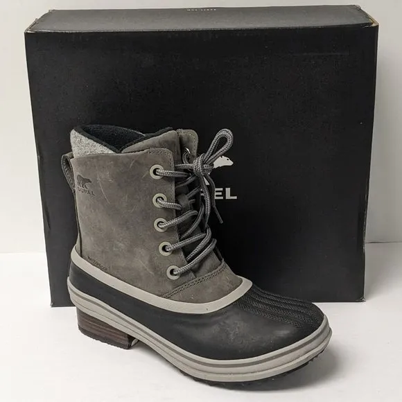 Sorel Slimpack III Lace Winter Boots, Grey Leather, Women's 8.5 M