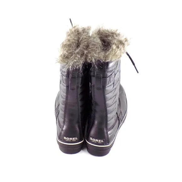 Sorel Tofino II Boots Size 7.5 Waterproof Insulated Black Faux Fur Lace Up