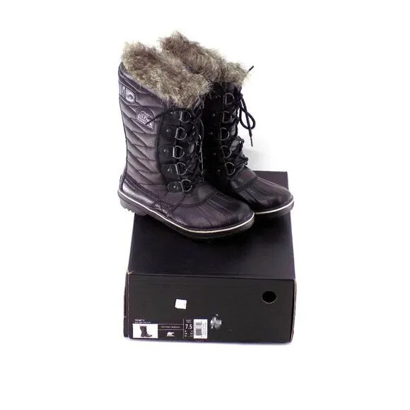 Sorel Tofino II Boots Size 7.5 Waterproof Insulated Black Faux Fur Lace Up