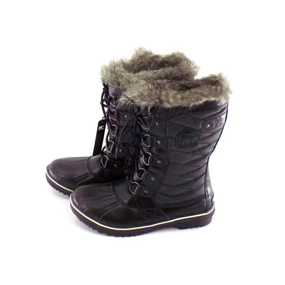 Sorel Tofino II Boots Size 7.5 Waterproof Insulated Black Faux Fur Lace Up