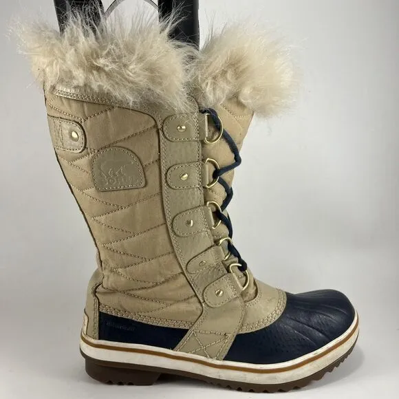 Sorel Tofino II Waterproof Boots Beige Womens Size 7 Tall Faux Fur Winter Snow